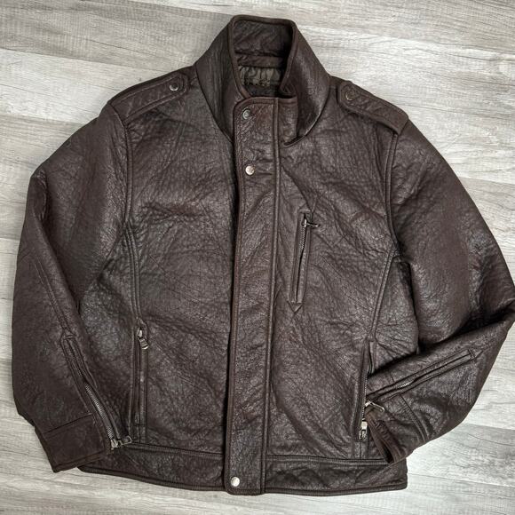 CALVIN Klein Mens Distressed Style Faux Suede Brown Moto Jacket Size Medium - Picture 3 of 14